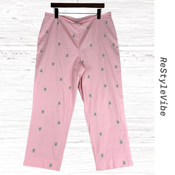 BROOKS BROTHERS Women’s Size 16 Pants Cropped High Rise Fit Turtle Embroidered - Picture 1 of 16